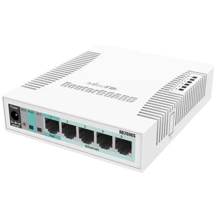 Mikrotik RB260GS - Switch gerenciável compacto com 5 portas Gigabit Ethernet e 1 compartimento SFP 1 Gbps