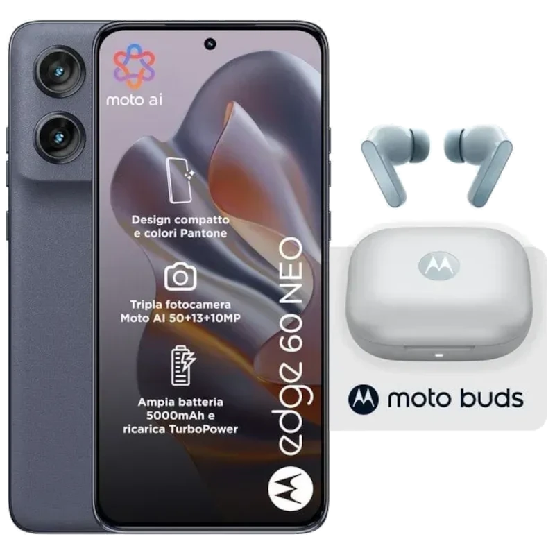 Motorola Edge 60 Neo 5G 256 GB Azul Grisaille Sensor Sony de 50 MPx 8 GB de RAM Moto AI + Auriculares Moto Buds