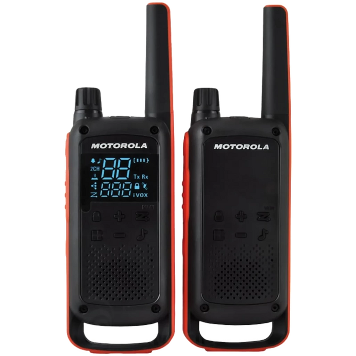 Motorola Talkabout T82 Two-Way Preto/Laranja Pacote de 2 – Walkie Talkie 16 canais