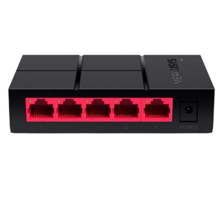 Mercusys MS105G 5 Portas Gigabit 10 Gbps Plug & Play Preto / Vermelho