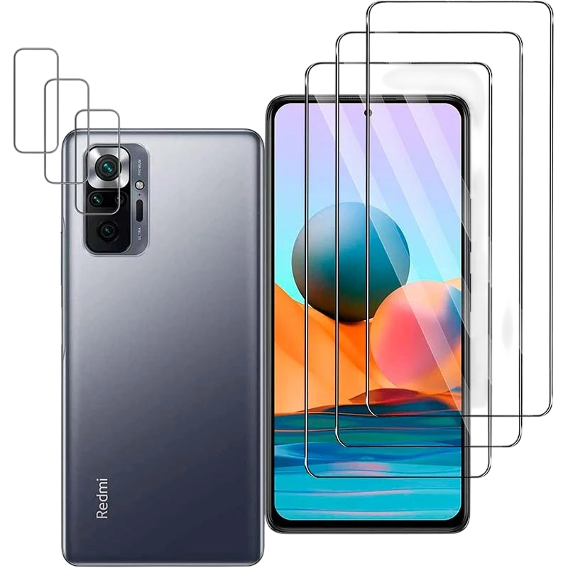 Pack de Acessórios Xiaomi Poco M5s / Redmi Note 10 / Redmi Note 10S com 3 Película de ecrã + 3 Película de vidro para câmara