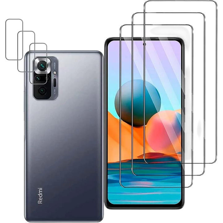 Pack de Acessórios Xiaomi Poco M5s / Redmi Note 10 / Redmi Note 10S com 3 Película de ecrã + 3 Película de vidro para câmara