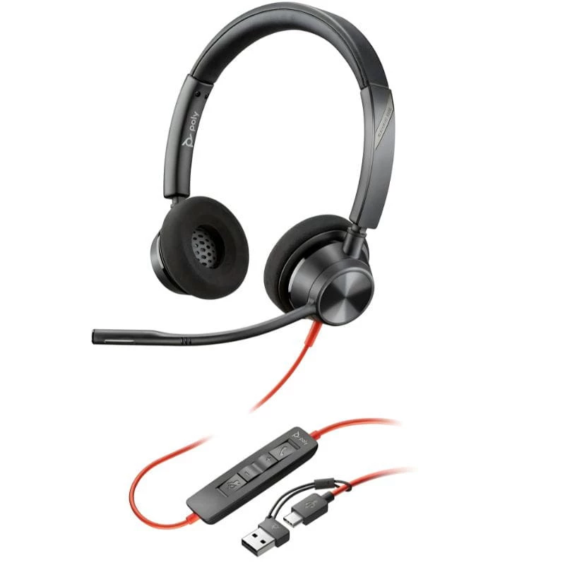 POLY Blackwire 3320 USB-C com adaptador USB-A - Auscultadores para PC