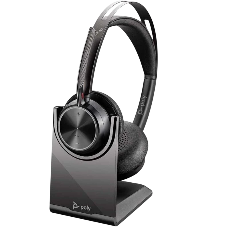 Poly Voyager Focus 2 - Auscultadores sem fios com adaptador USB-C + Suporte de carregamento