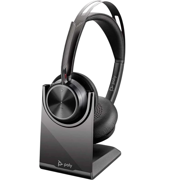 Poly Voyager Focus 2 - Auscultadores sem fios com adaptador USB-C + Suporte de carregamento
