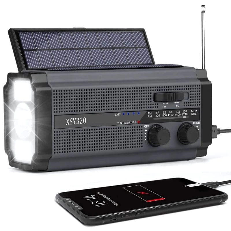 Rádio de Emergência Portátil 5000 mAh Cinza e Preto