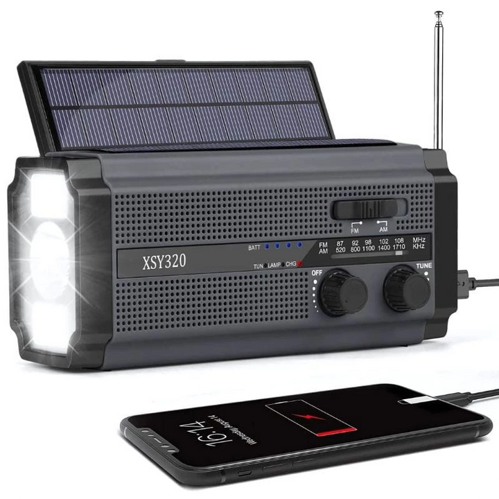 Rádio de Emergência Portátil 5000 mAh Cinza e Preto