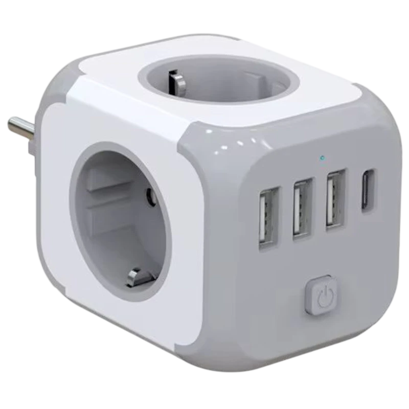 Tomada Cubo - Adaptador de ficha 3x Tipo F 3x USB-A 1x USB-C
