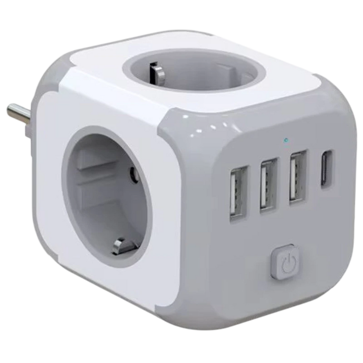 Tomada Cubo - Adaptador de ficha 3x Tipo F 3x USB-A 1x USB-C
