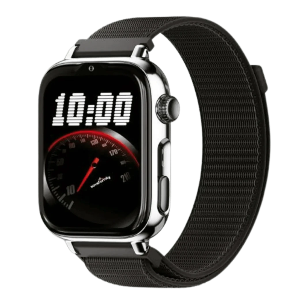 SaveFamily SaveWatch Plus 2 Prateado , Pulseira de Tecido Black Night , Chamadas SOS, 4G