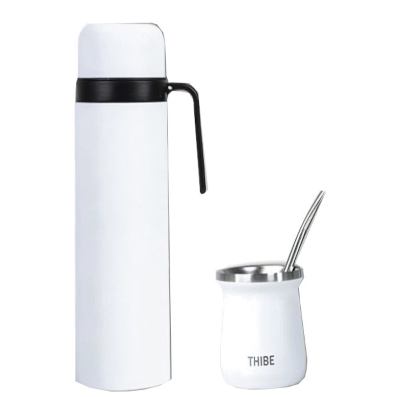 Conjunto de garrafa térmica Mate Bombilla e Abóbora Branco