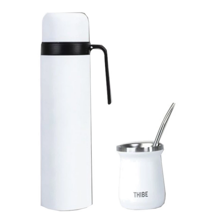 Conjunto de garrafa térmica Mate Bombilla e Abóbora Branco