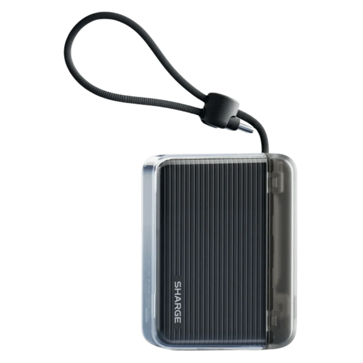 Sharge Flow Go 10000mAh com cabo USB-C integrado - Power Bank 22,5 W Preto