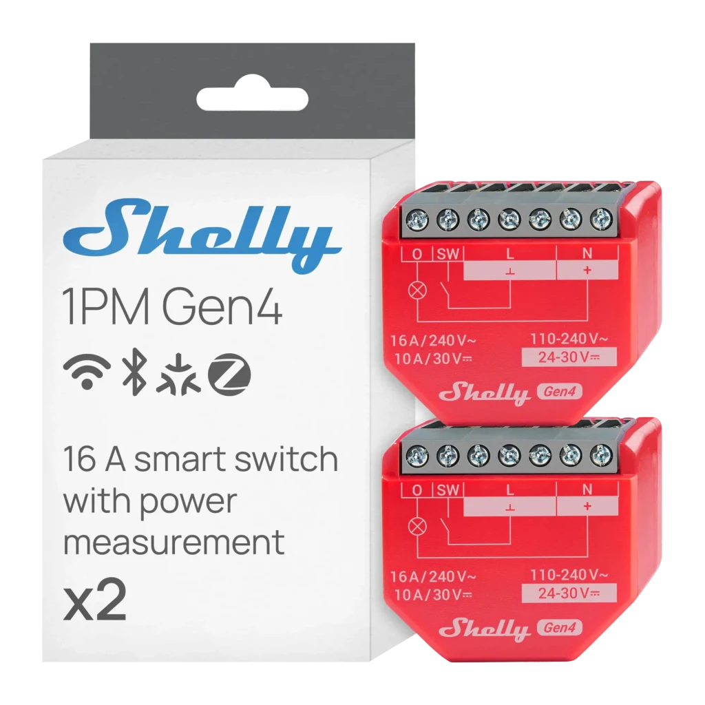 Relé inteligente Shelly 1PM Gen4 Pack de 2 Medição de Consumo