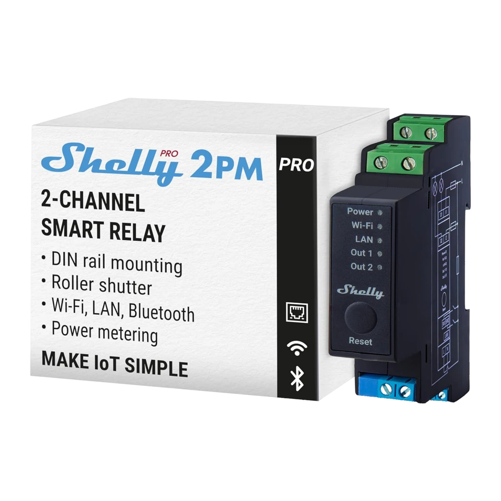 Relé Shelly Pro 2PM Medição de consumo WiFi 16A