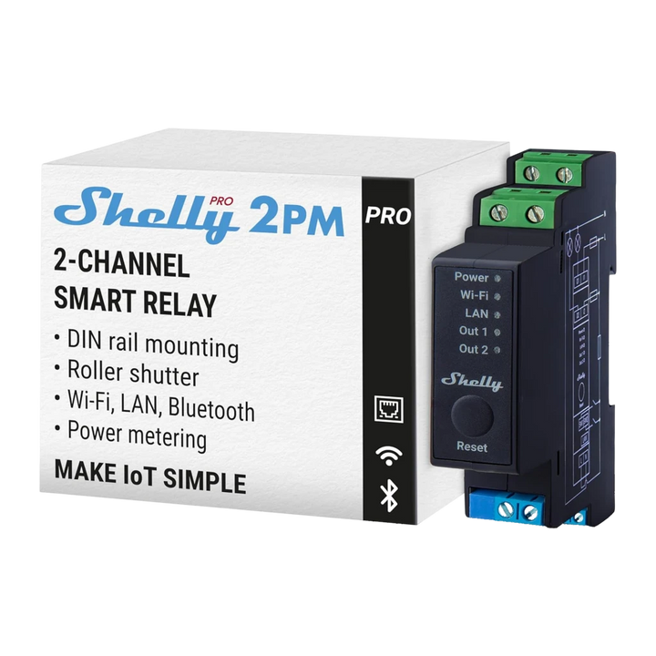 Relé Shelly Pro 2PM Medição de consumo WiFi 16A