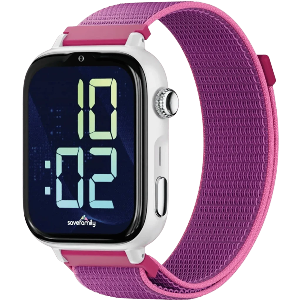 SaveFamily SaveWatch Plus 2 Branco, Pulseira de Tecido Framboesa , Chamadas SOS, 4G