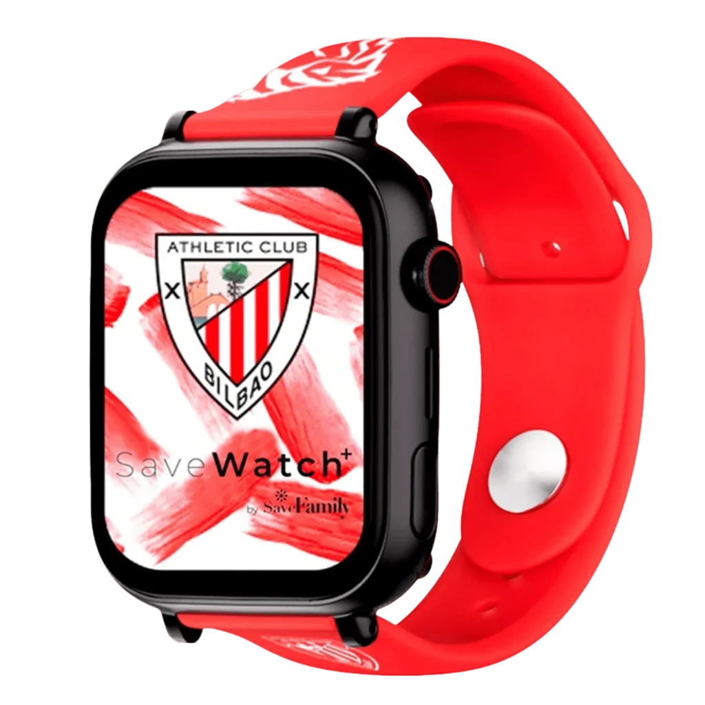 SaveFamily SaveWatch Plus Ed. Athletic Bilbao , bracelete em silicone vermelho, botão SOS
