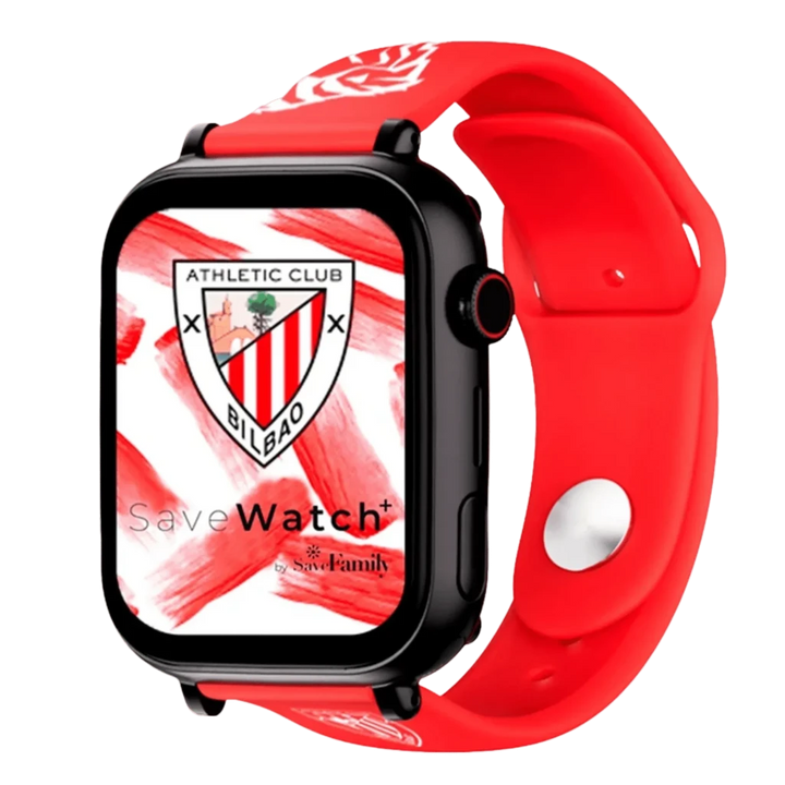 SaveFamily SaveWatch Plus Ed. Athletic Bilbao , bracelete em silicone vermelho, botão SOS