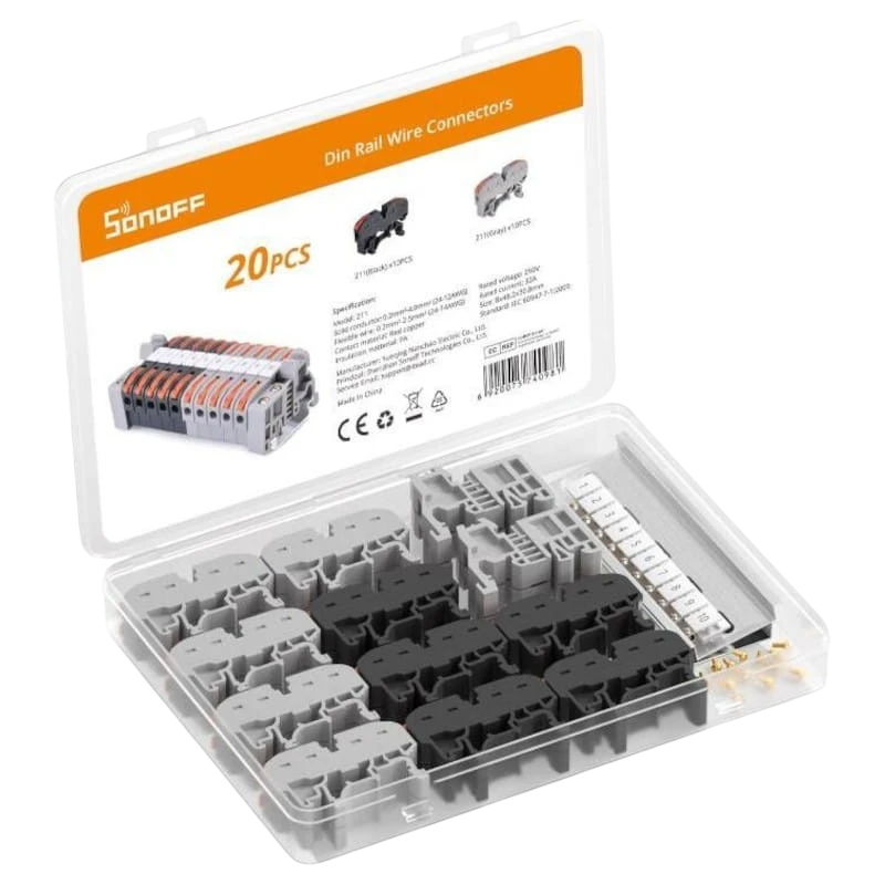 Sonoff 211 Cinza - Conector de Cabo para Calha DIN Embalagem de 20 unidades