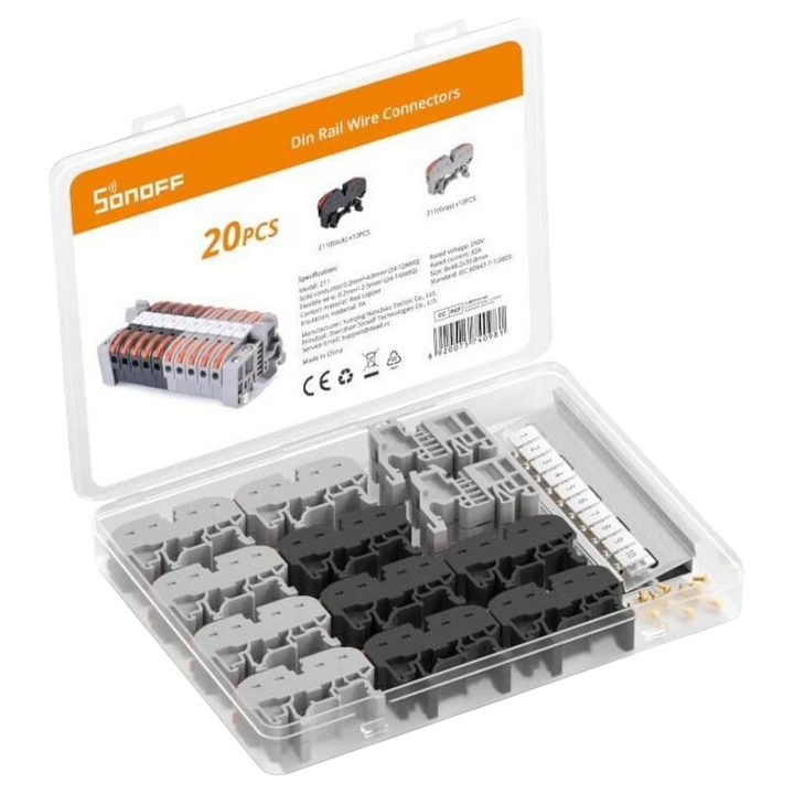 Sonoff 211 Cinza - Conector de Cabo para Calha DIN Embalagem de 20 unidades