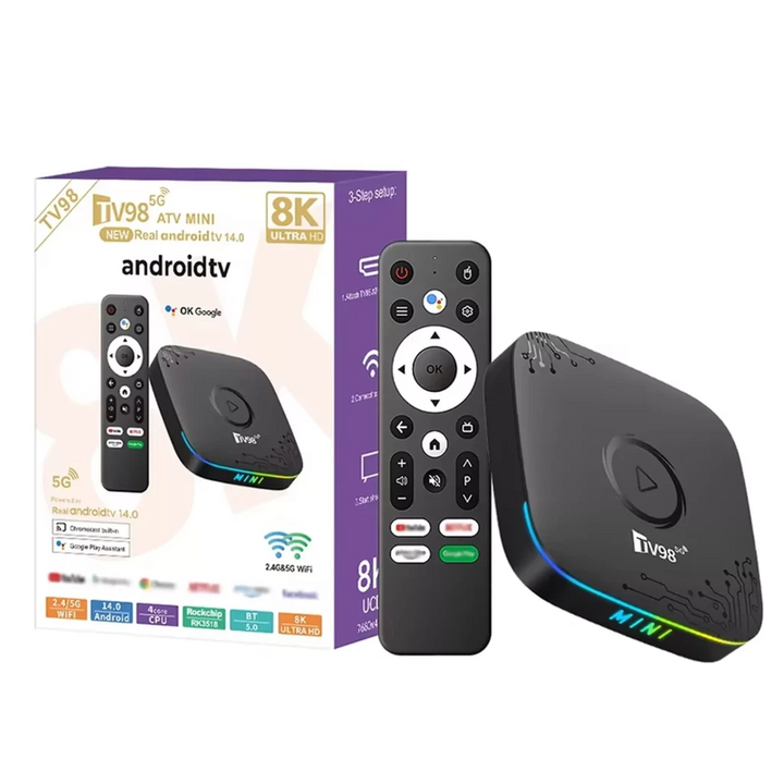 TV98 ATV Mini 8K RK3518 2GB/16GB Dual Wifi Android 14 Preto - Android TV