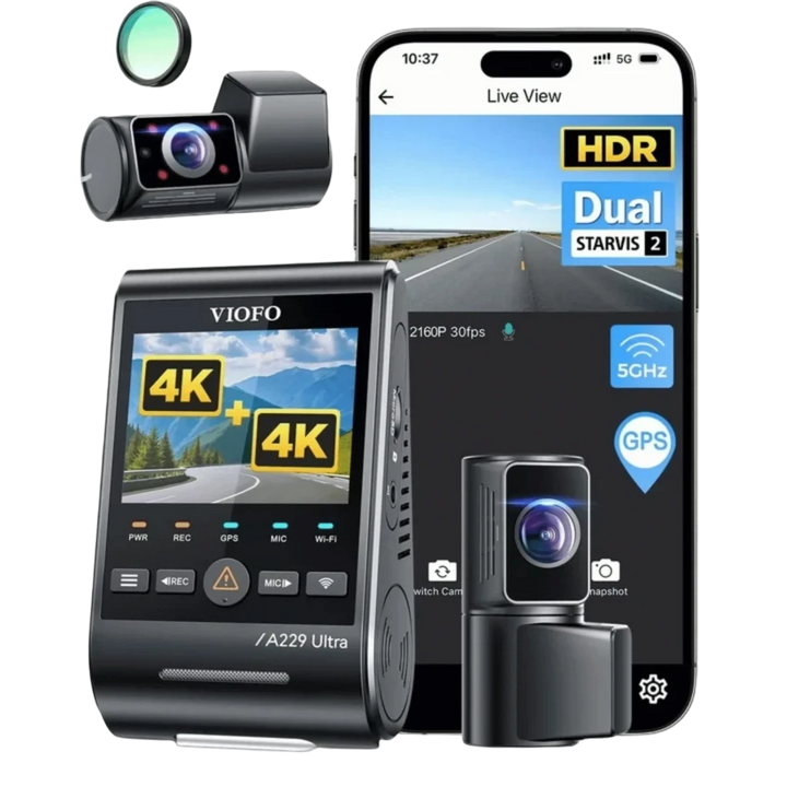 VIOFO A229 Ultra 3CH - Câmara de bordo 4K de três canais com Wi-Fi de 5 GHz e GPS