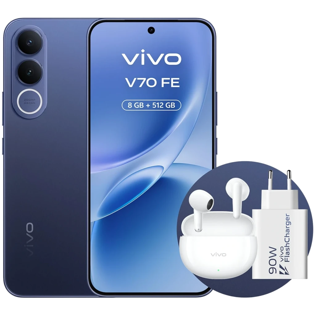 Vivo V70 FE 5G 8 GB/512 GB Bateria de 7000 mAh Câmara de 200 MP Azul + Carregador de 90 W + Auriculares