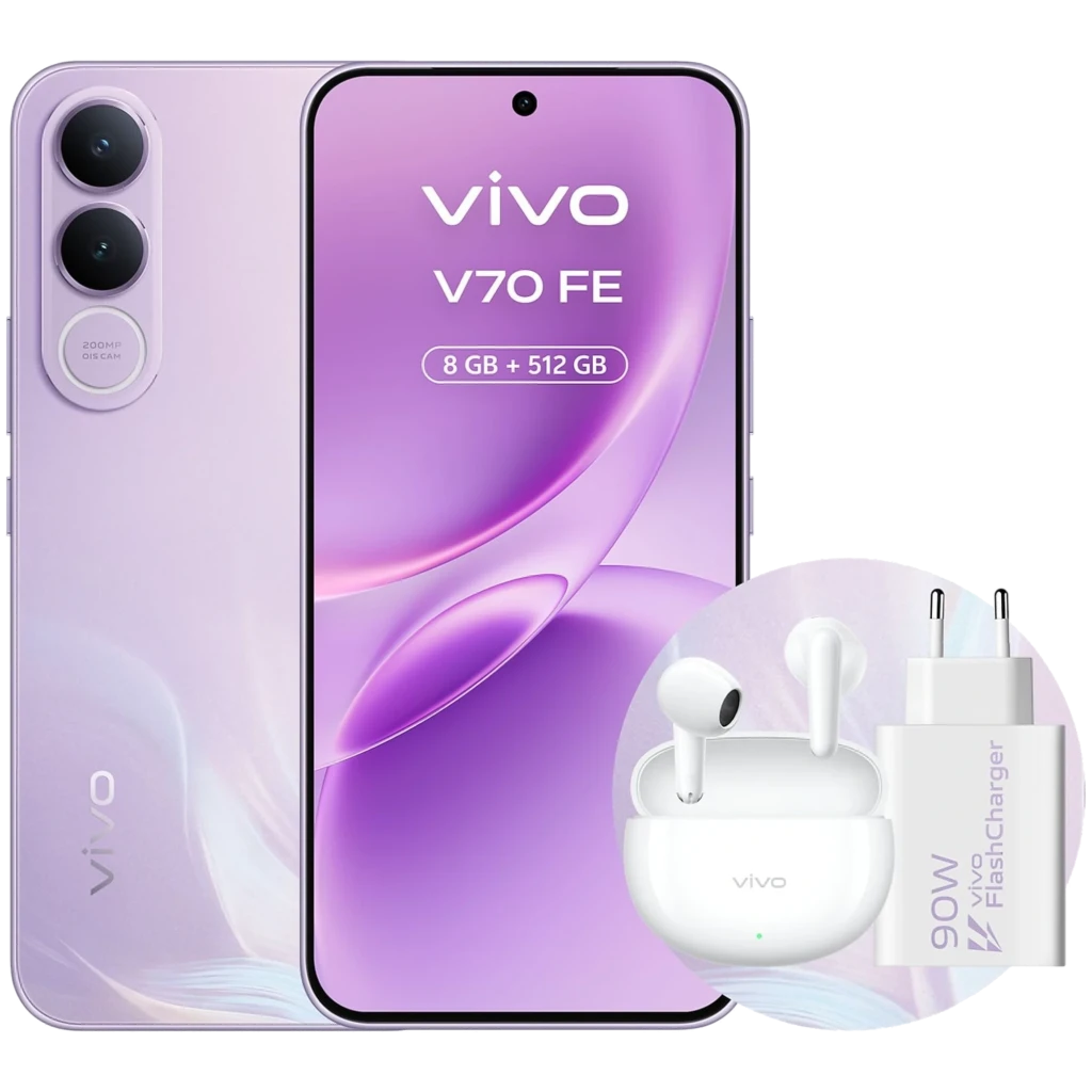 Vivo V70 FE 5G 8 GB/512 GB Bateria de 7000 mAh Câmara de 200 MP Lila + Carregador de 90 W + Auriculares