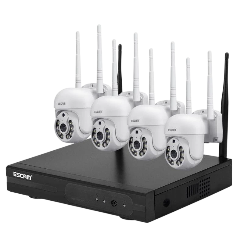 Escam WNK714 Kit de videovigilância IP 3MP Wifi 4 Câmaras Branco