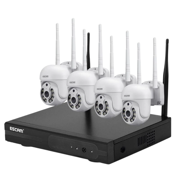 Escam WNK714 Kit de videovigilância IP 3MP Wifi 4 Câmaras Branco